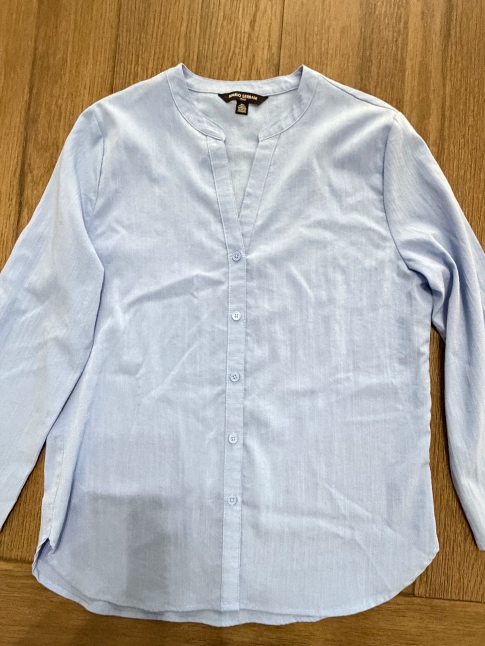 Mario Serrani Italy Blue Roll Tab Sleeve Button Front Blouse M